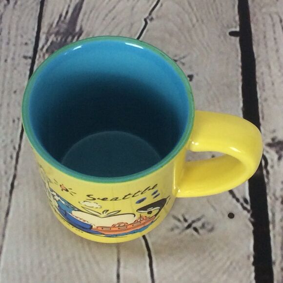 LUKE-A-TUKE ❤️Seattle Coffee/Tea Mug/Cup Yellow Ceramic Multicolored Collectible - Picture 3 of 6